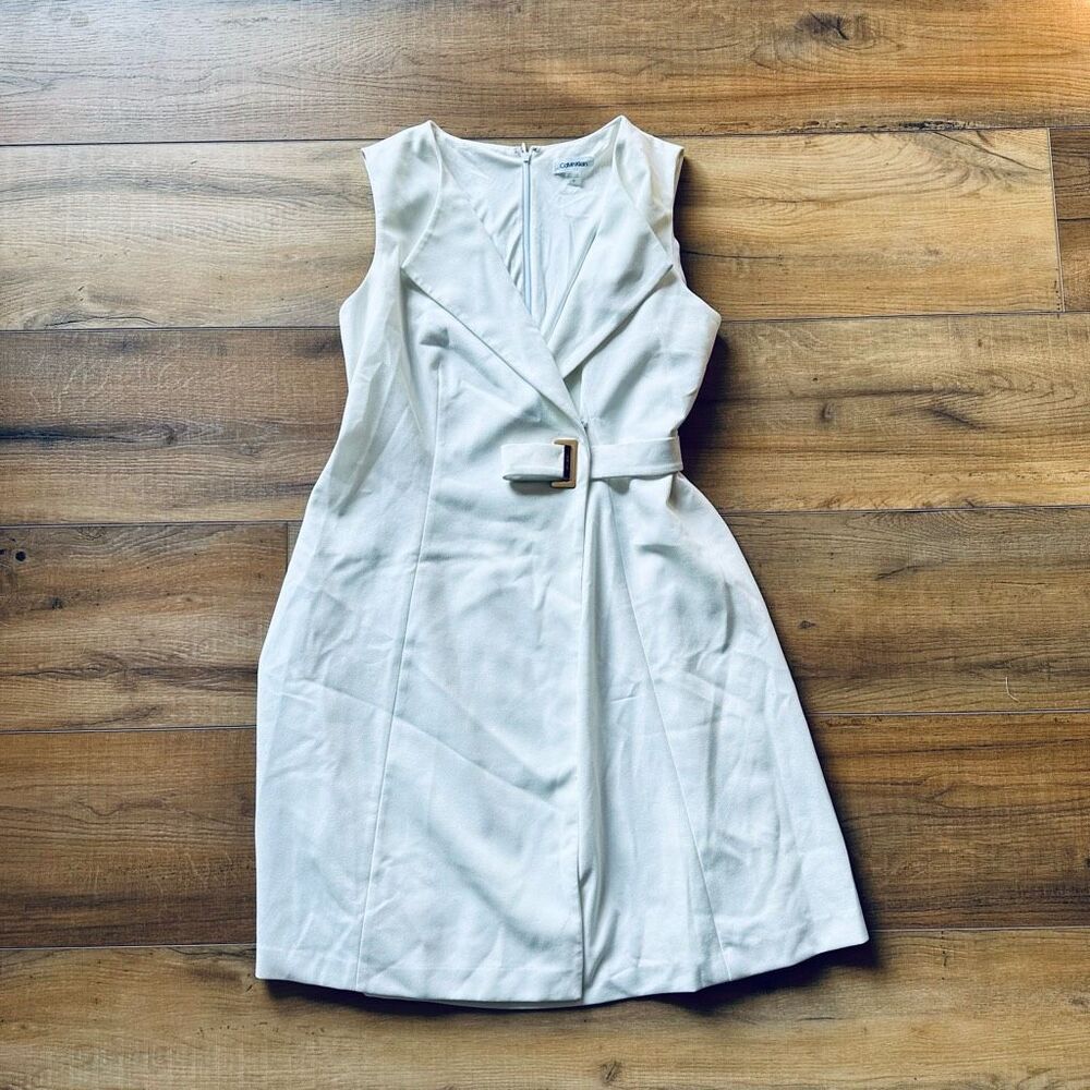 Calvin Klein White Sleeveless Belted Mini Dress